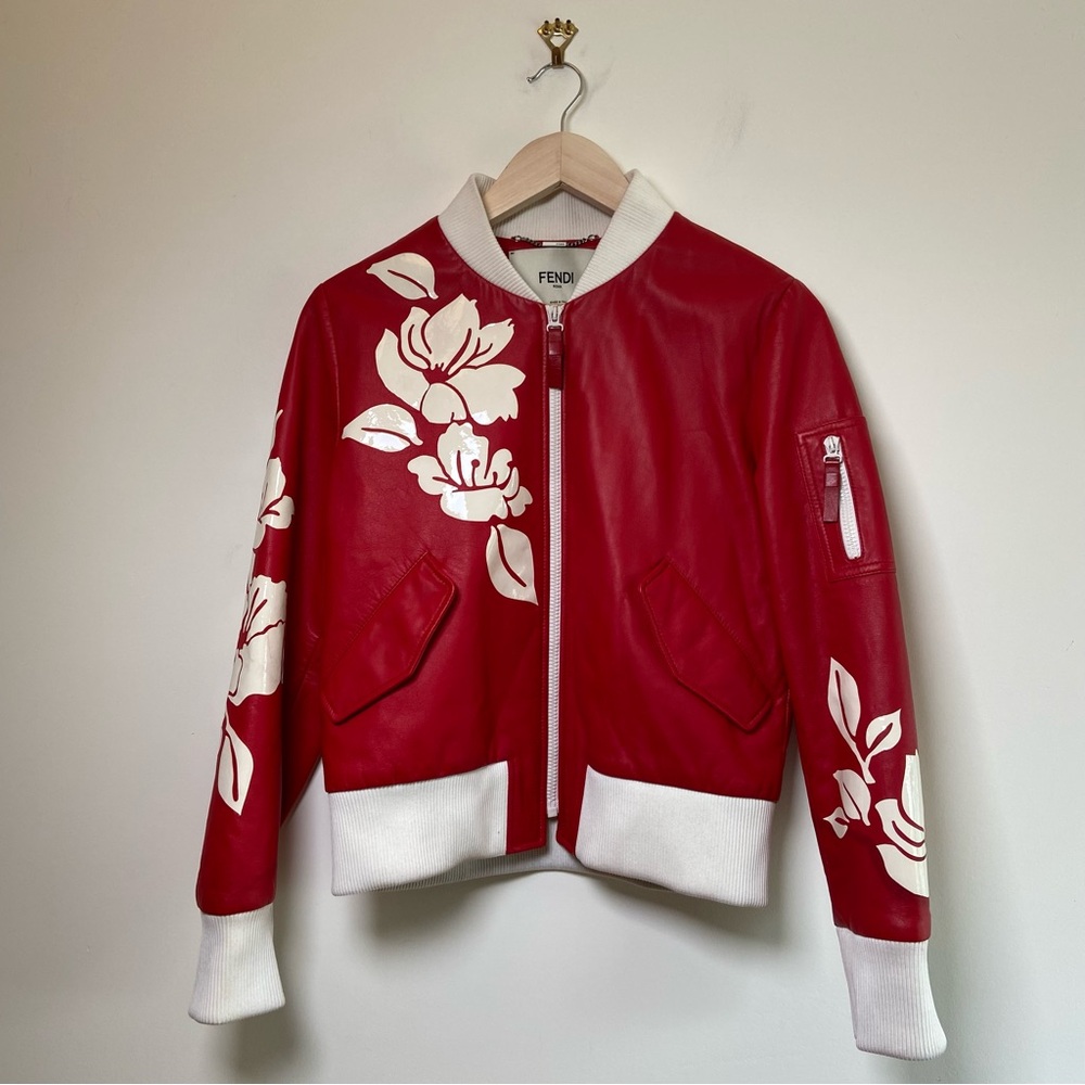 FENDI Leather Bomber Applique Jacket - Picture 2 of 13
